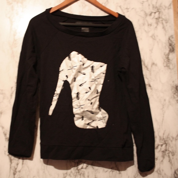 Kardashian Kollection Tops - Silver High Heel Black Graphic Tee Sweatshirt Sz M